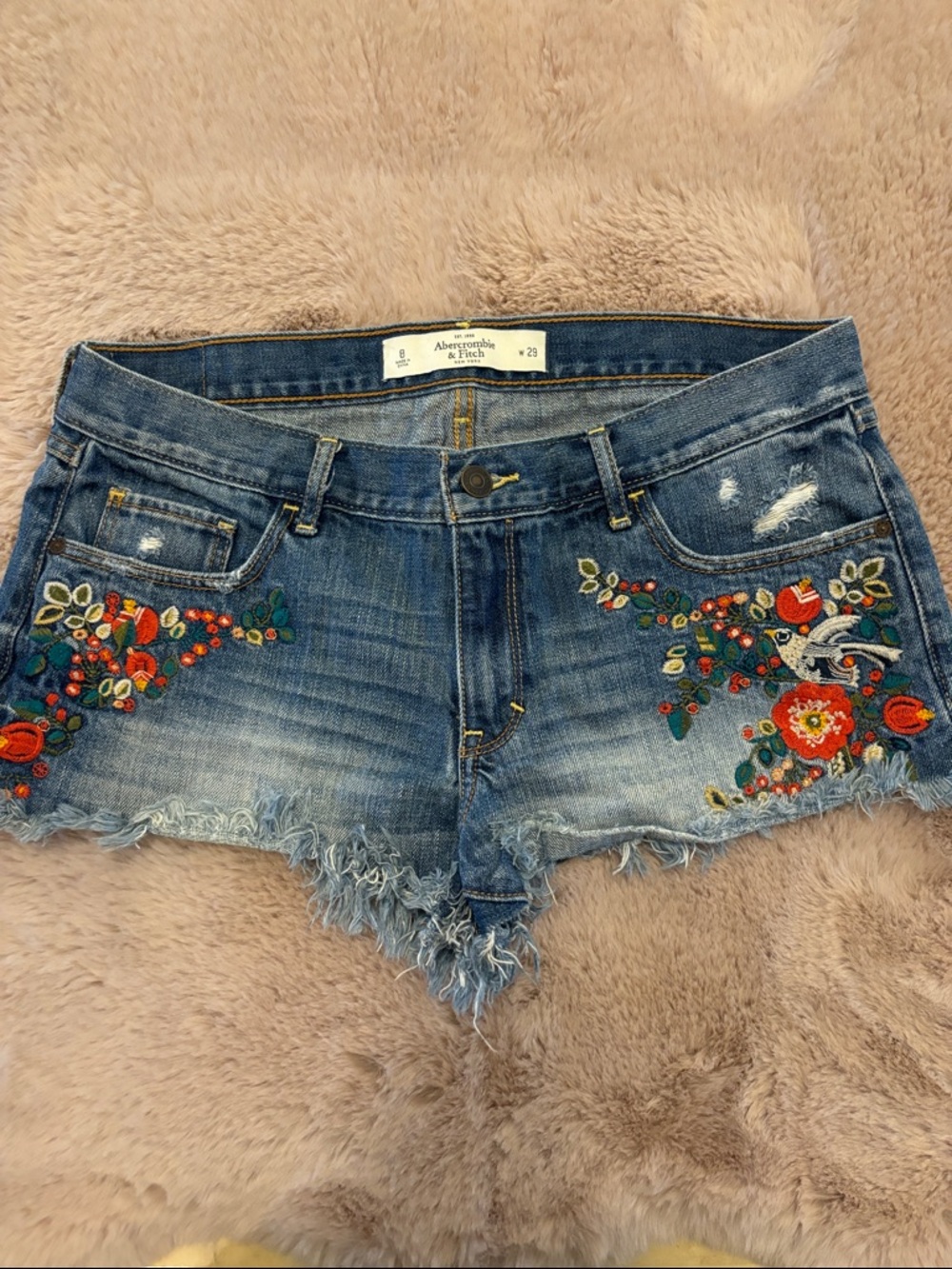 Abercrombie & Fitch Embroidered Frayed Denim Shorts